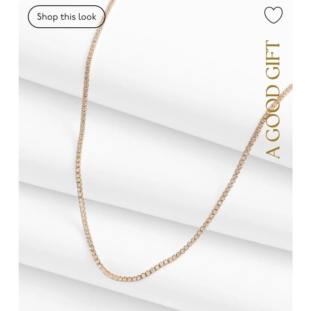 New With Defects Madewell Demi-Fine Crystal Tennis Necklace Gold Retail $98